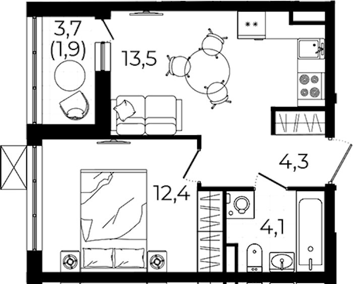 1-комнатная квартира 36.2 м², 4/12 эт., ЖК «А101 Всеволожск»